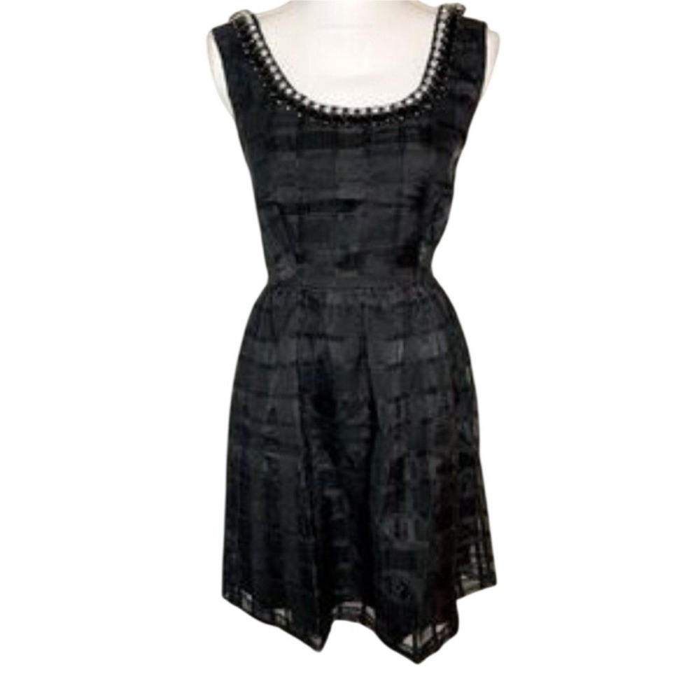 Lucy Paris Black Embellished Grid Fit & Flare Cocktail Dress Womens Large NWT